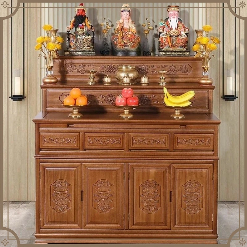 X-S  Jinhua Pear Solid Wood Three-layer Table Incense Case Household  Shentai Buddha Table Shentai New Chinese Style HG