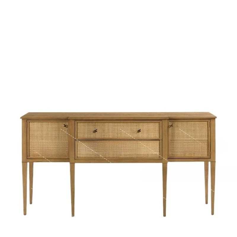 

American solid wood storage Chinese rattan edge cabinet entrance living room wall storage decorative cabinet