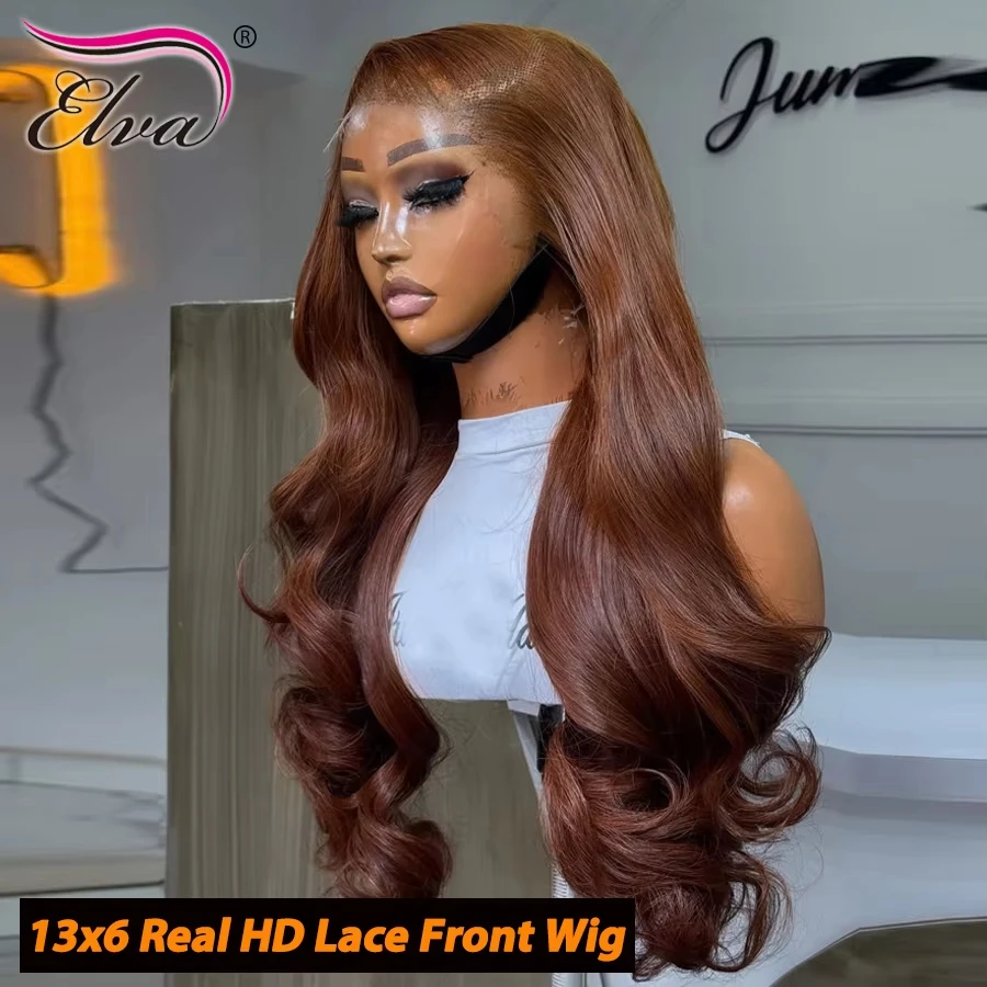 250% Плотность Объемная волна Темно-рыжий оранжевый парик 5X5 HD Прозрачная кружевная застежка Бесклеевые человеческие волосы Парики Предварительно выщипанные Готовые к ношению