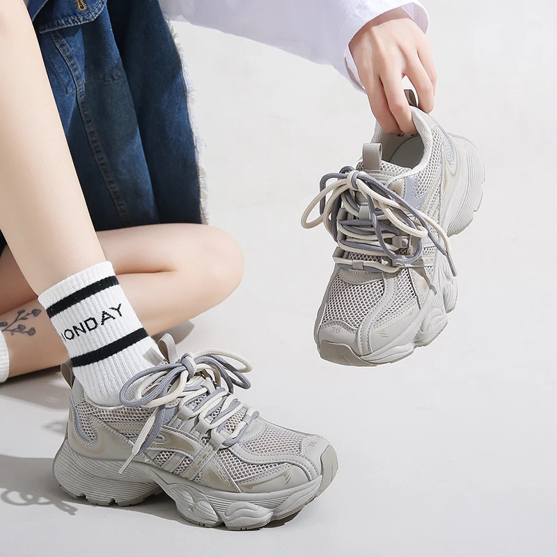 

Классические дизайнерские женские кроссовки CRLAYDK на массивной платформе, модная удобная повседневная сетчатая обувь на танкетке, прогулочная Спортивная теннисная обувь