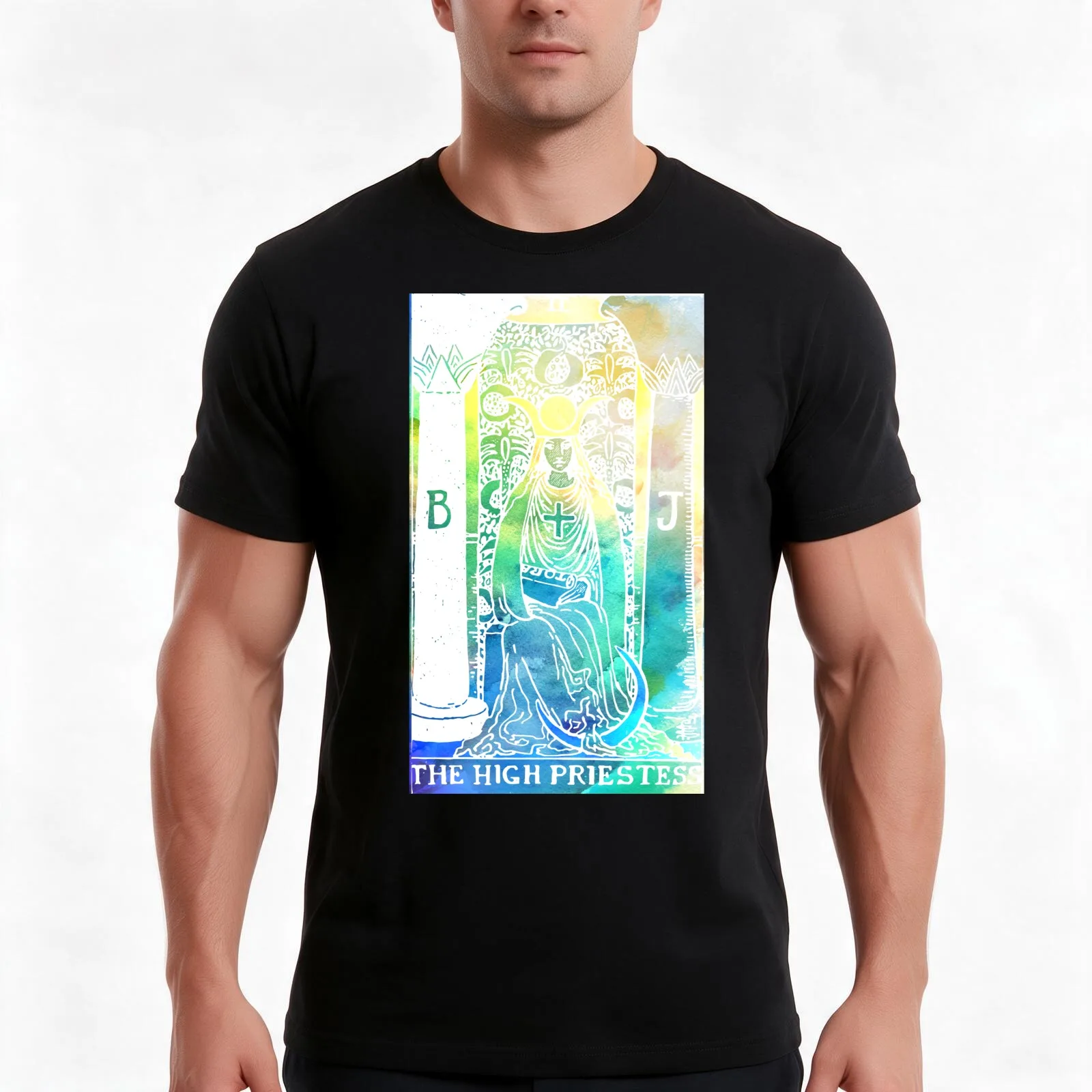 Soft Watercolour Tarot Print - The High Priestess T-Shirt Summer Casual Cotton Tee Oversized Streetwear Tops Unisex Men Women