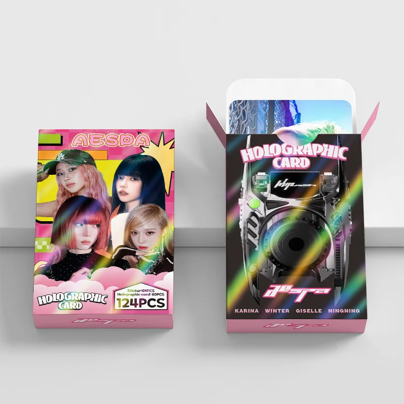 Juego de tarjetas LOMO láser AESPA coreana, 124 Uds., Karina Giselle Winter & Ningning, tarjetas fotográficas holográficas con pegatinas