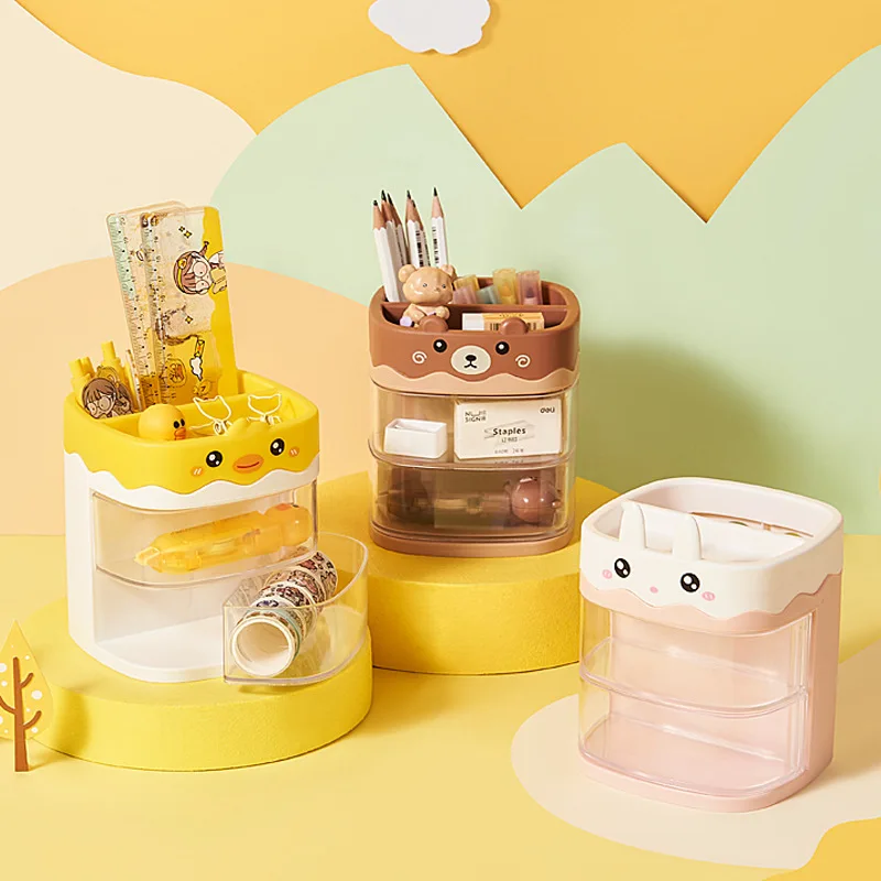 

Cute Pen Holder Storage Box Desk Organizer Drawer-type Desktop Student Stationery Organizer Storage Box Desktop Storage Box