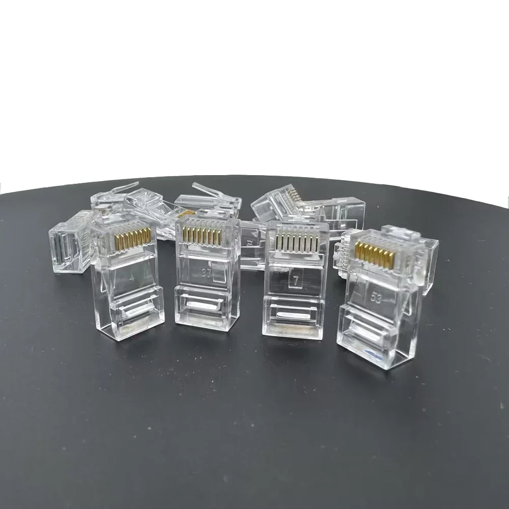 100 قطعة RJ45 Cat6/Cat5e موصلات كريستال نهاية 8P8C تجعيد UTP القياسية إيثرنت شبكة وحدات التوصيل لا تمرير من خلال