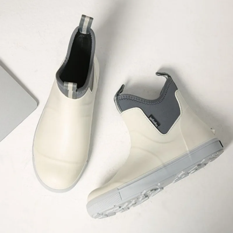 Мужская непромокаемая обувь, короткая уличная водонепроницаемая обувь, нескользящая обувь для прогулок, резиновые сапоги на плоской подошве, мужская обувь для рыбалки