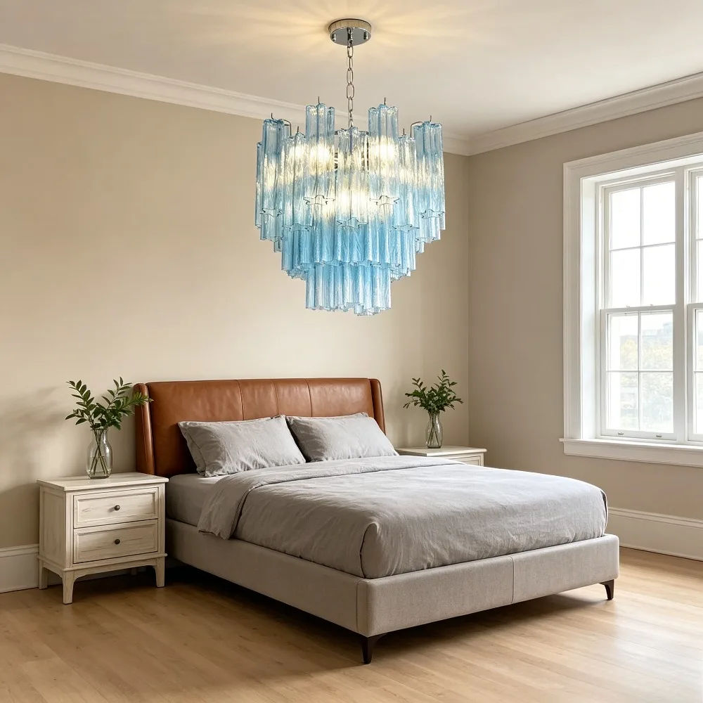 Pink Chandelier with Glass Star Lampshade For Dining Living Room Bedroom Lampara French Glass Tube Hanging Pendant Lights