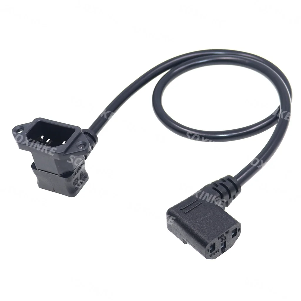 90 Degree IEC320 C14 to C13 Right Angle, Male with Screw Hole to Female Elbow Power Adapter Extension Cord 0.6m 10A 250V