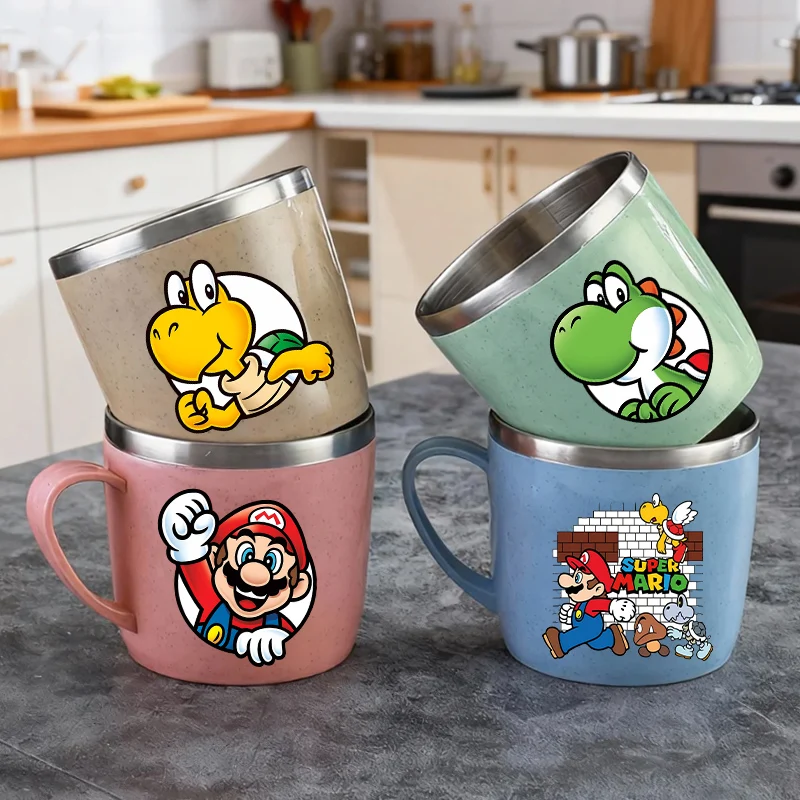 Super Marioed Stainless Steel Cups Fashion Double-layer Heat-resistant Water Cup Cute Cartoon Child Mouthwash Cups Camping Cup