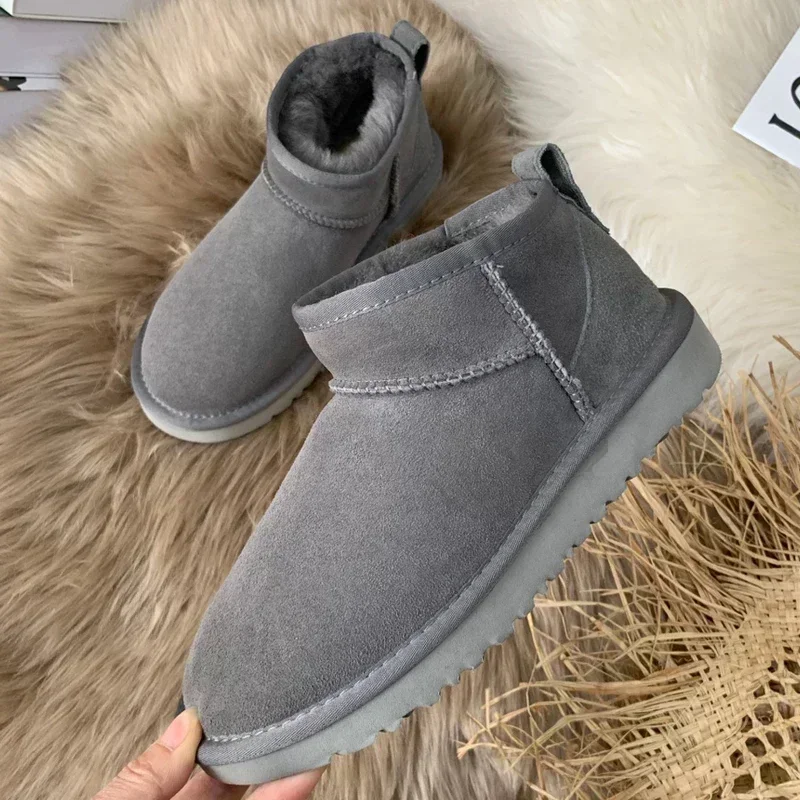 New Snow Boot Style Short Mini Winter Sheepskin Boots Women Waterproof Natural Wool Ankle Boots Fur Lined Ankle Warm Flat Shoes