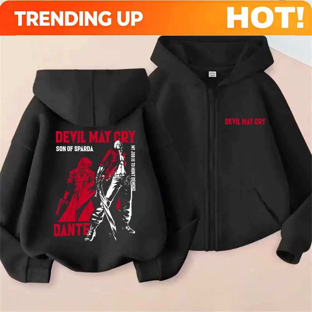 Custom Anime Devil May Cry Son Of Sparda Dante Zipper Hoodie Men Women Cartoon Manga Zip Up Jacket Coat Unisex