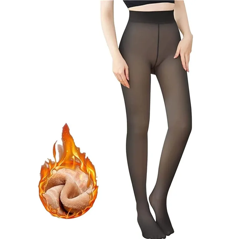 

Pure color, autumn and winter, black, skin-tight, fleece-lined leggings, one-piece pantyhose, warm, thick, elegant, sheer lining