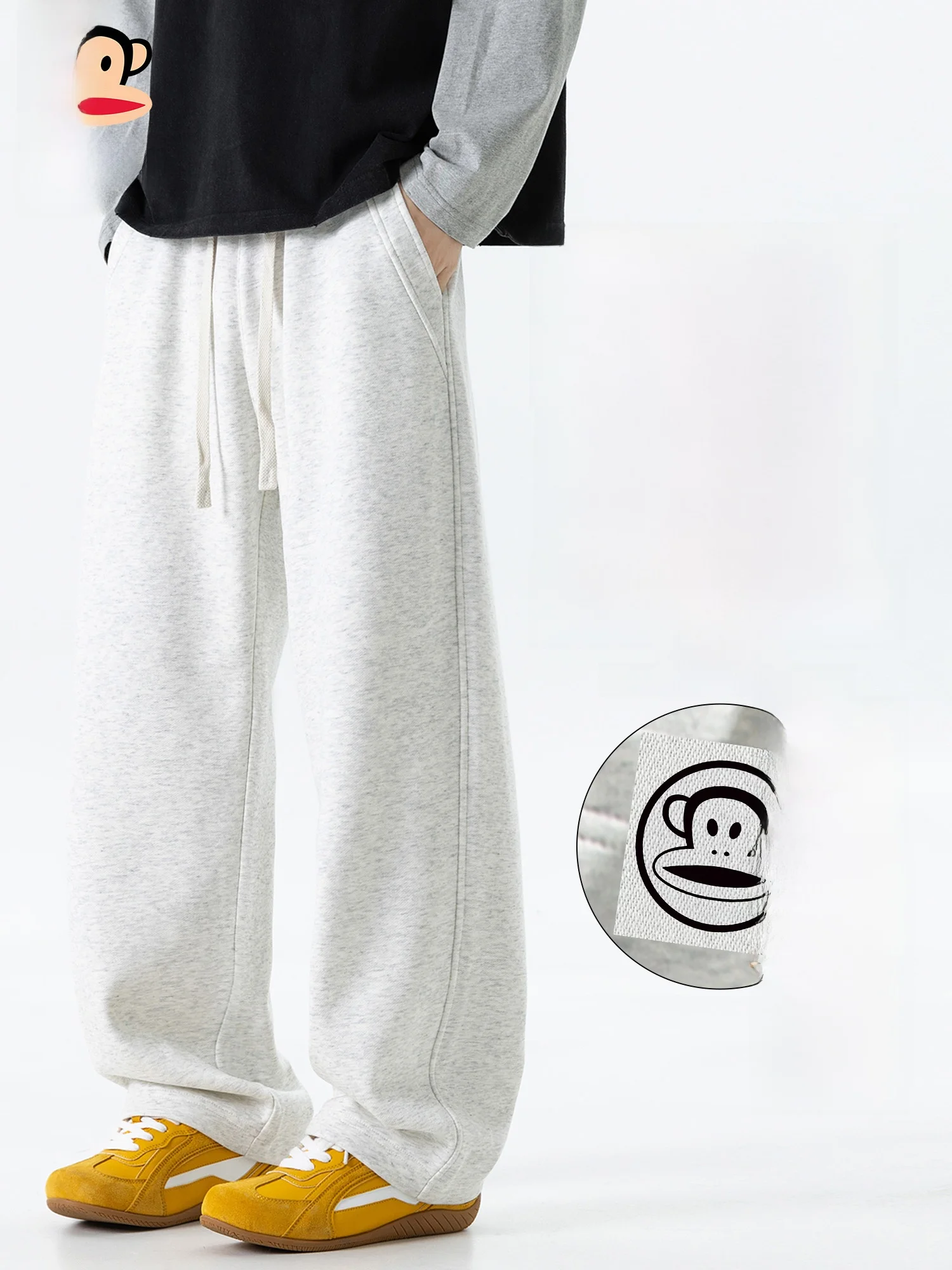 

PaulFrank Men's Fce Lined Loose Wide Leg Casual Pants American Sle Winter Drapey Straight Cut Trousers Retro Sle