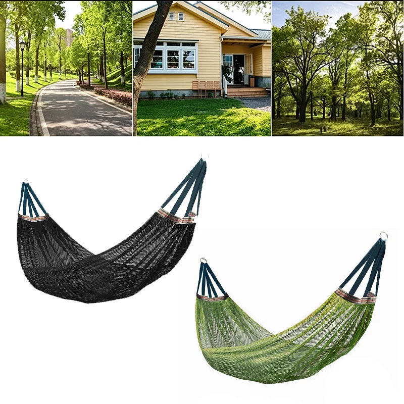 Outdoor Hammock with Ice Silk Mesh, Swing Bent Pole Anti-Tip Camping Travel Accessories