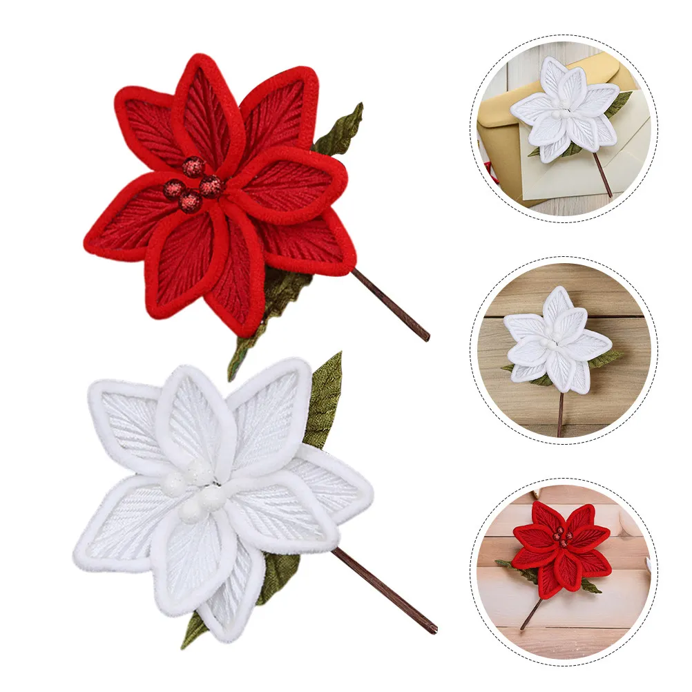4Pcs Artificial Christmas Flowers Double Layer Red Poinsettia Xmas Tree Decorations Soft Touch Holiday Indoor Dining Table