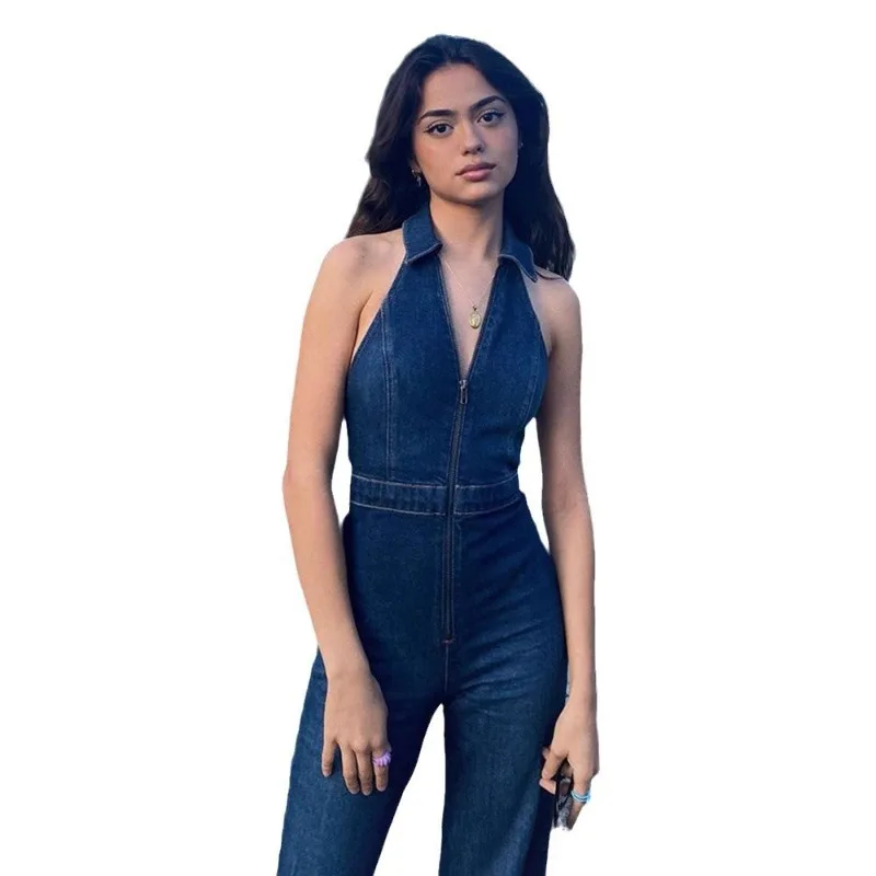 

denim pants 26 Euro Retro Y2K Two-Piece Outfit Hot Girl Lapel Zipper Denim Cardigan + Tank Top Fashion Denim Matching SetOutfit