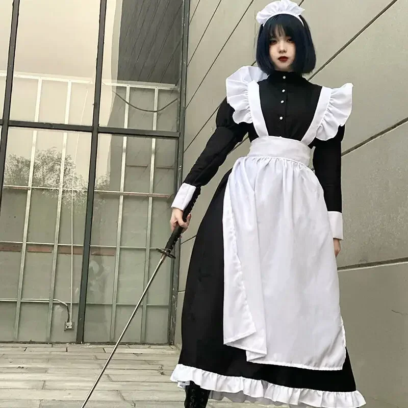 Vrouwen Meid Outfit Lange Jurk Schort Lolita Jurken Mannen Kleding Unisex Cafe Kostuum Cosplay Anime Kostuums Jujutsu Kaisen MN1