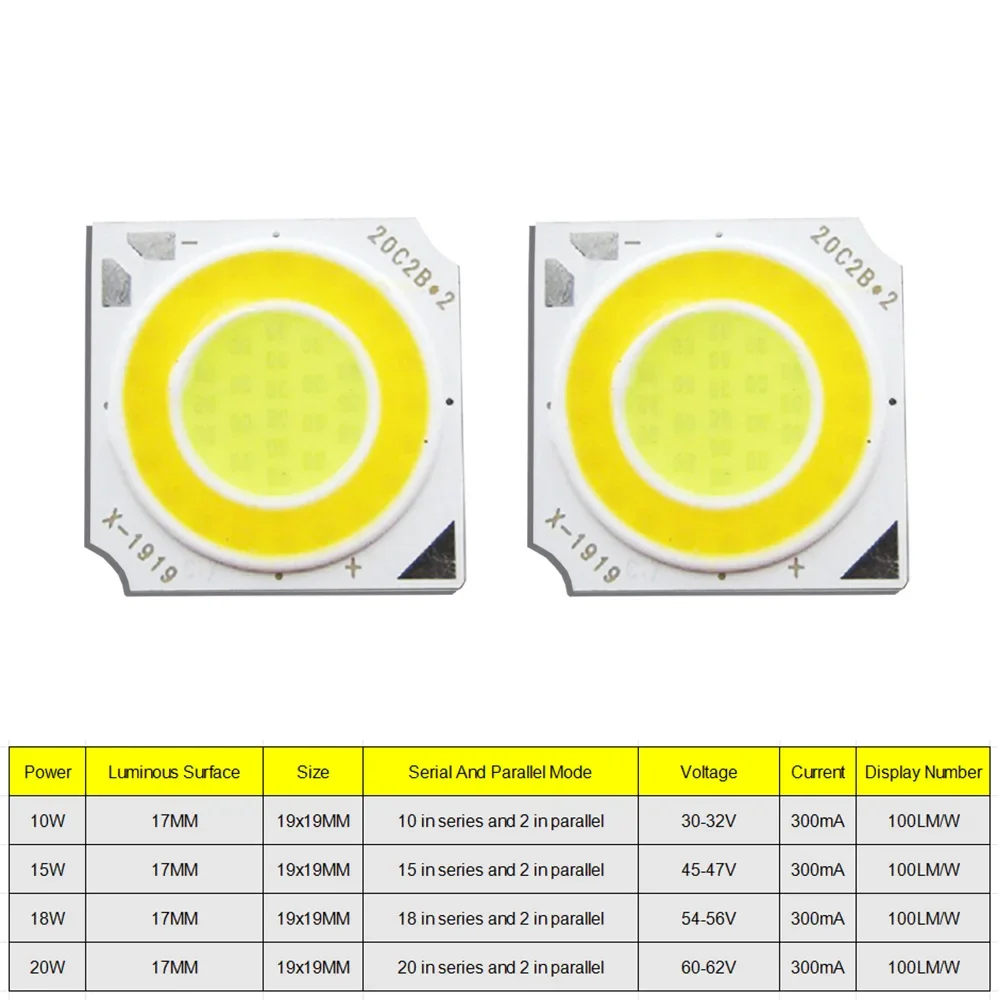 Chip Led Cob de 5 piezas, 10W, 15W, 18W, 20W, 1919mm, 6000K, 3000K, para foco de bricolaje, lámpara de luz descendente GU10, iluminación para el hogar, ZQQMU