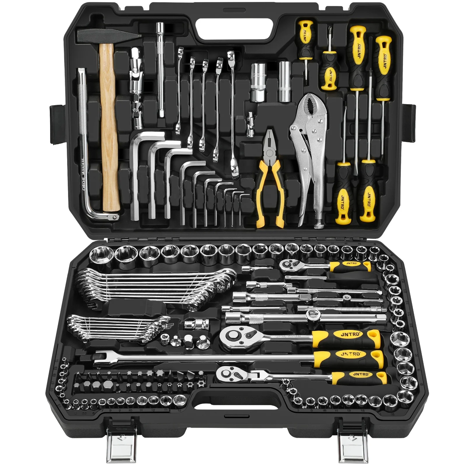 

Набор инструментов для механики, 150 предметов, с футляром для хранения и ключом с храповым механизмом 24 зуб., в портативных чехлах, ящик для инструментов