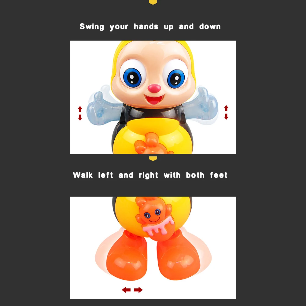 Jouets électriques d'abeille dansante avec musique et lumières, jouet interactif d'abeille oscillante de dessin animé, jouet éducatif pour bébé, cadeaux pour tout-petits