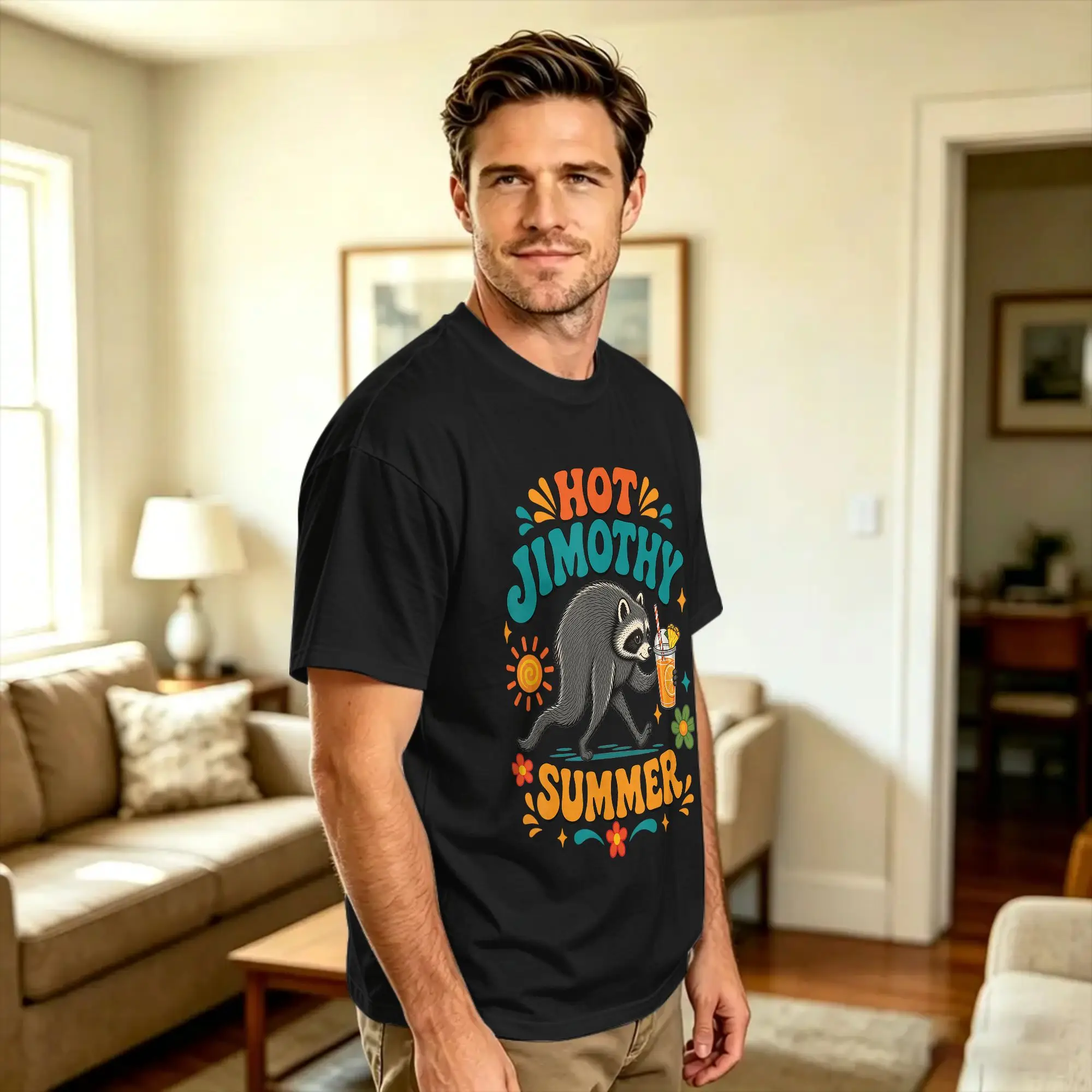 Hot Jimothy Summer Timothy Raccoon Stay Weird Gag  T-Shirt Beach  Leisure T-Shirts Cotton O-Neck  Top Tees Short Sleeves Tshirt