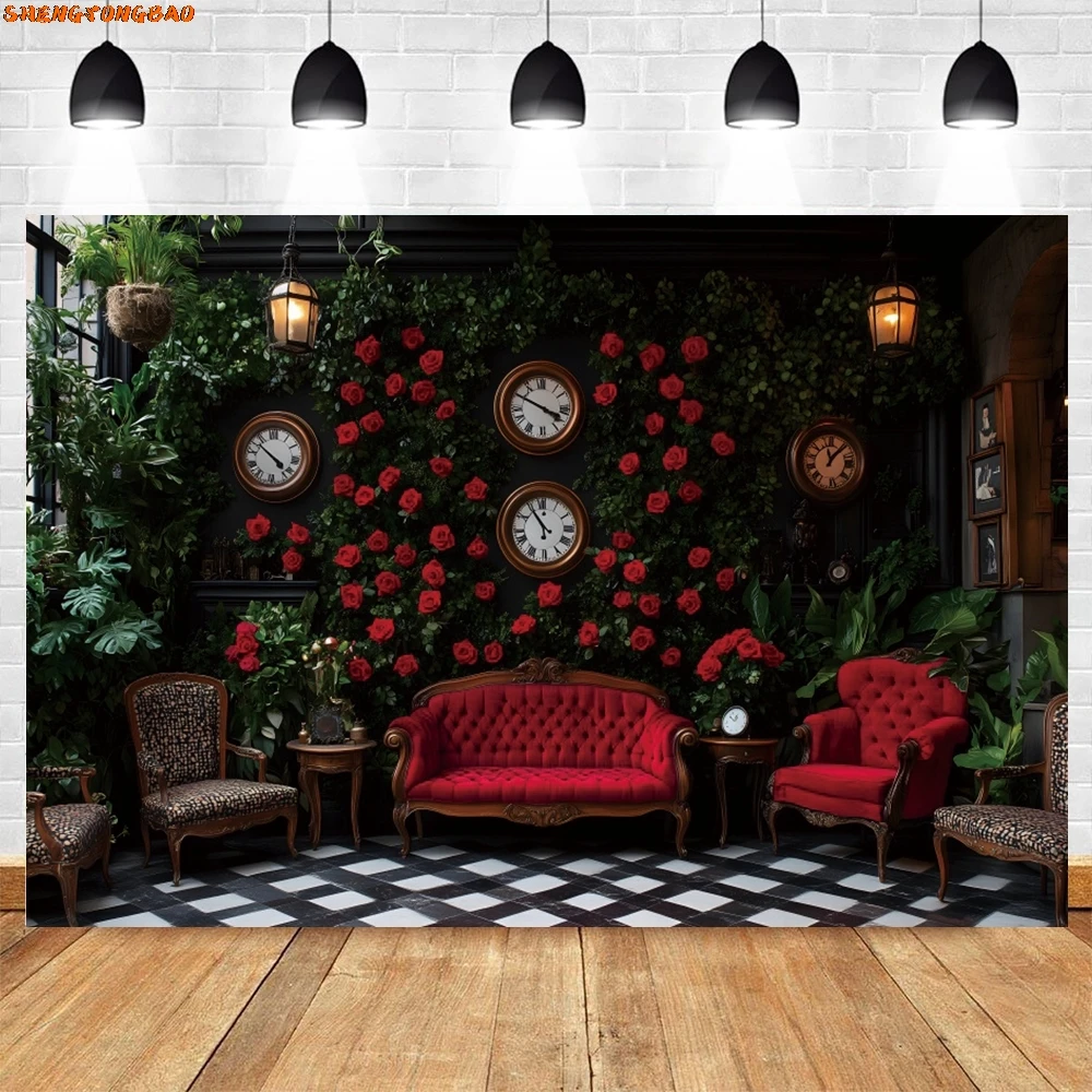 Страна чудес, зеленый лист, красная роза, фон для фотосъемки, фантазия, сказка, украшение для дня рождения для девочек, фон для фотостудии