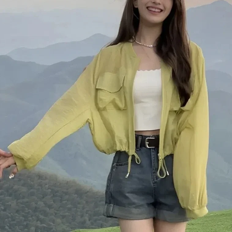

Casual Fashion Loose Summer New Style Solid Color Long Sleeves Sunscreen Clothing Zipper Women Clothing Tops Coat Young Style
