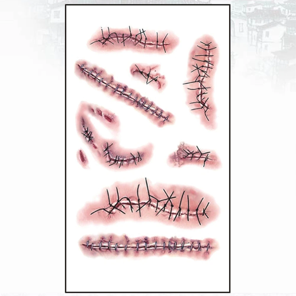 

3pcs Realistic Scar Temporary Tattoos Waterproof Halloween Stickers Body Makeup Cover For Waist Chest Arms Legs
