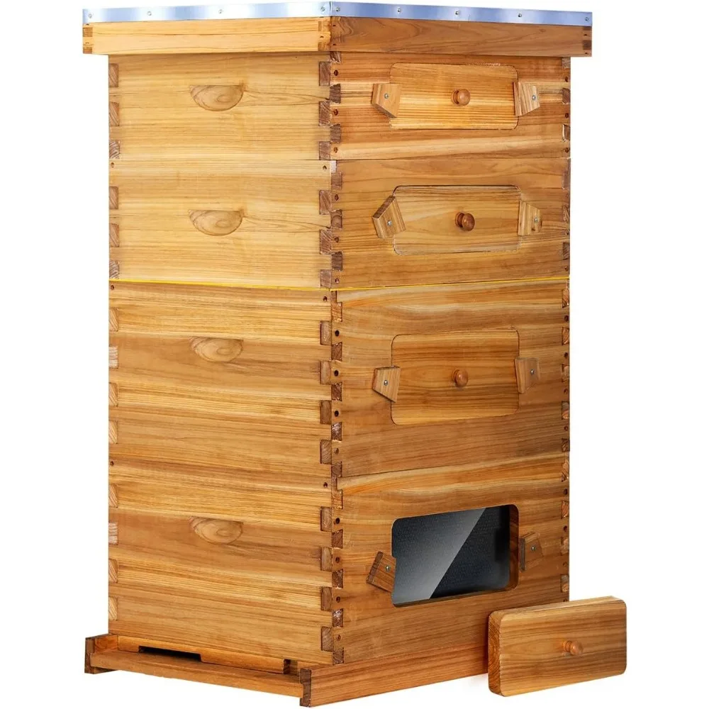

10 Frame Langstroth Bee Hive with Windows Beeswax Coated Includes Beehive Frames and Waxed Foundations (2 Deep Beehive