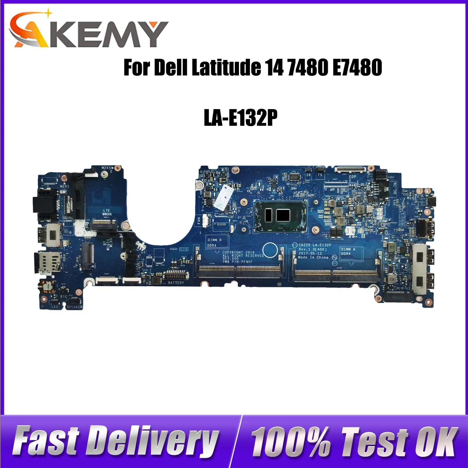 Laptop Motherboard For Dell Latitude 7480 LA-E132P E7480 0HNP6J 063J06 0YF9VM Notebook Mainboard CPU I3 I5 I7 6th 7th Gen