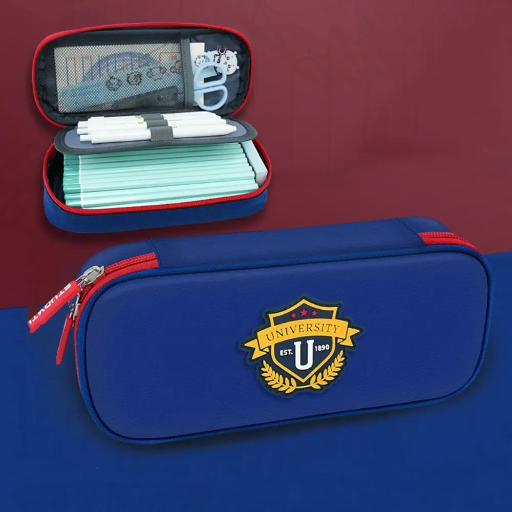 Bolsa de lápis estilo retrô britânico, oxford, à prova d'água, grande capacidade, zíper, tendência, multicamadas, bolsa de papelaria, crianças