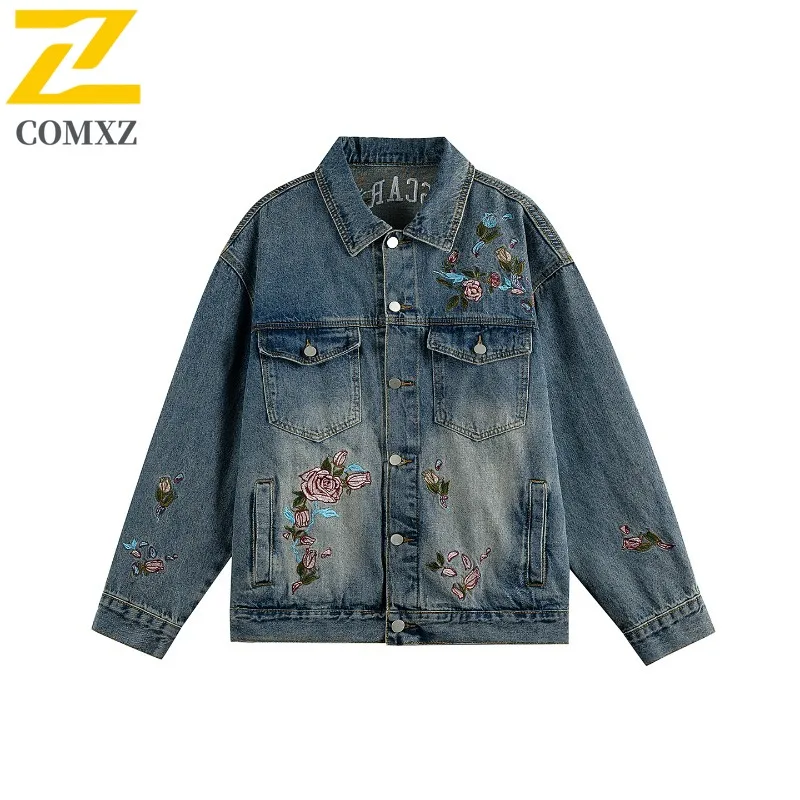 

COMXZ мужские хлопковые куртки 2025 для отдыха на открытом воздухе, легкая джинсовая куртка, однотонная уличная одежда, легкое осеннее пальто