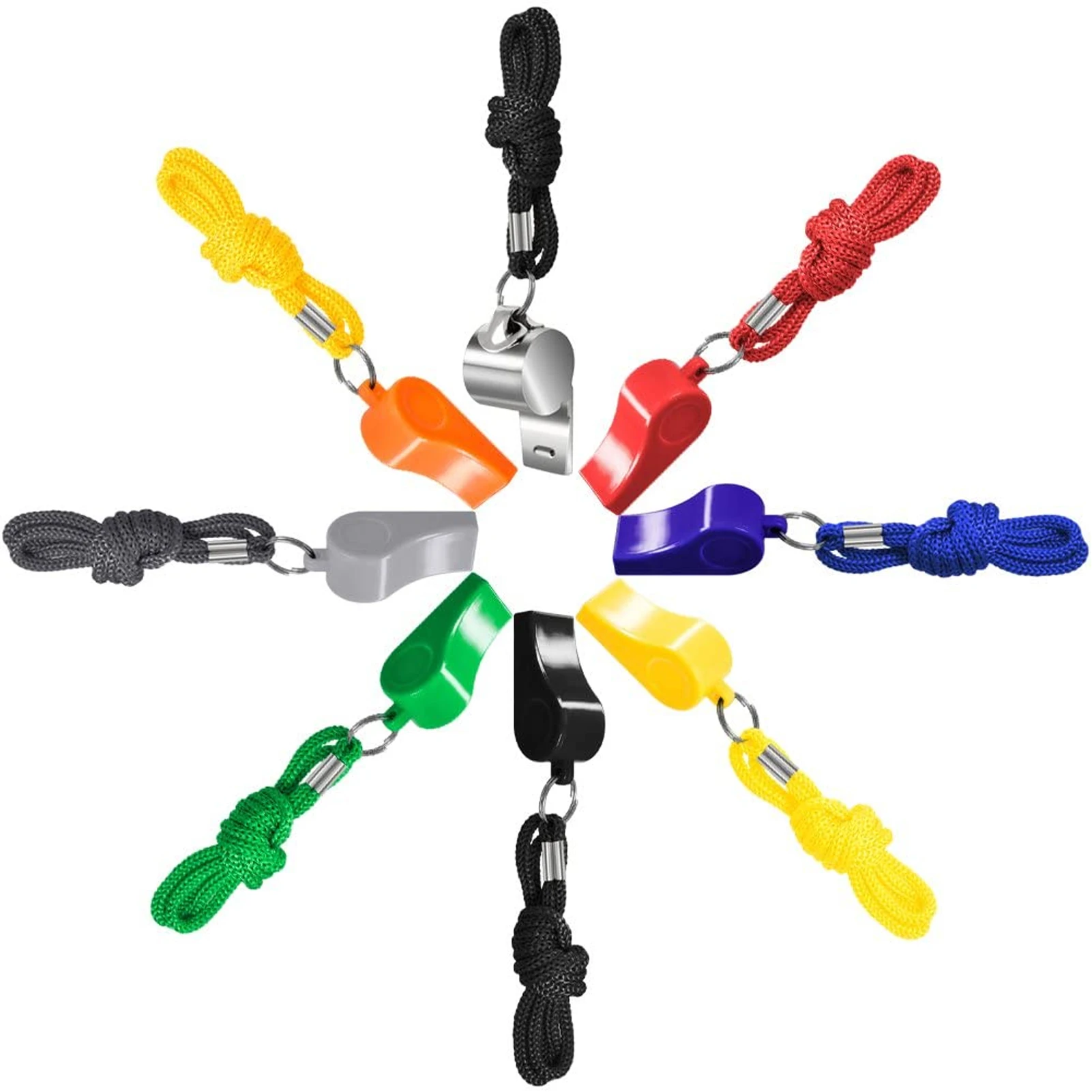 

8pcs Portable Officials With Lanyard Emergency Training Sports Coaches Referee Whistle Travel Lifeguards Basketball Survival