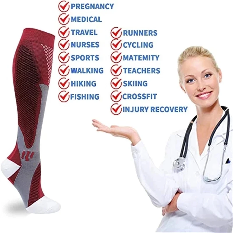 2/3/4 Pairs Running Men Compression Socks Fit Varicose Veins Football Soccer Stockings 30 Mmhg Atheletic Men Women Sports Socks