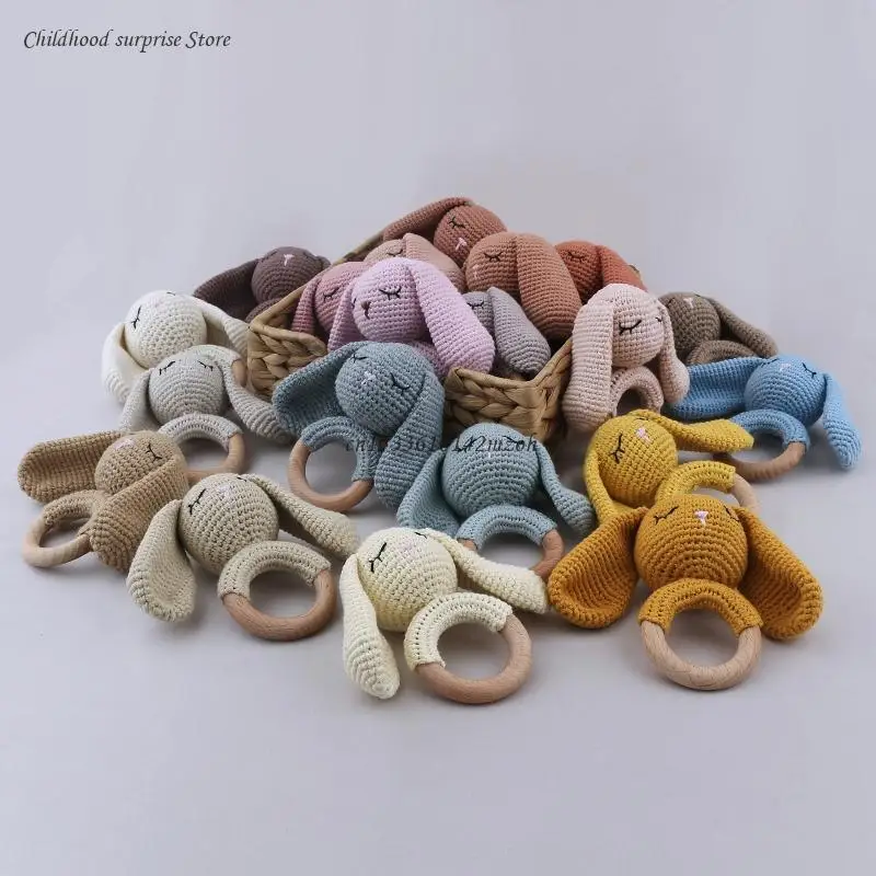 Baby Rattle Safe Wooden Toy Mobile Pram Crib Ring DIY Bunny Crochet Rattle Soother Bracelet Teether Handbell Baby Dropship