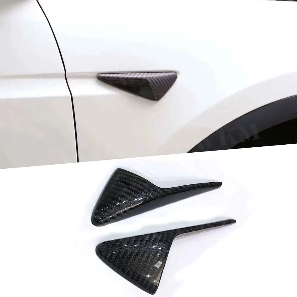 2PCS Carbon Fiber Front Side Camera Fender Marker Cover Side Grille Trim Badge Stickers For Tesla Model 3 S X 2013-2019