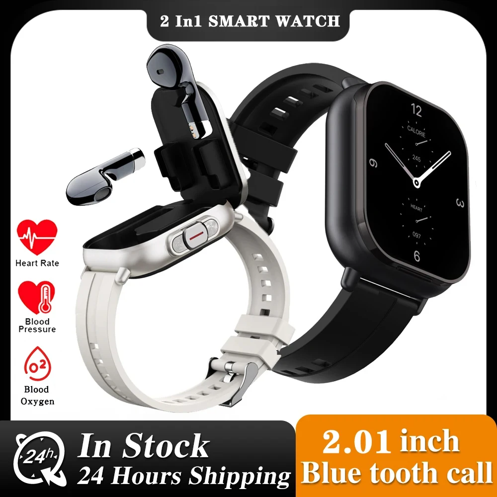 2024 New Smartwatch Earbuds 2 in 1 Wireless Bluetooth TWS Earphones Headset Call Waterproof Blood Pressure Sports Men Women Gift