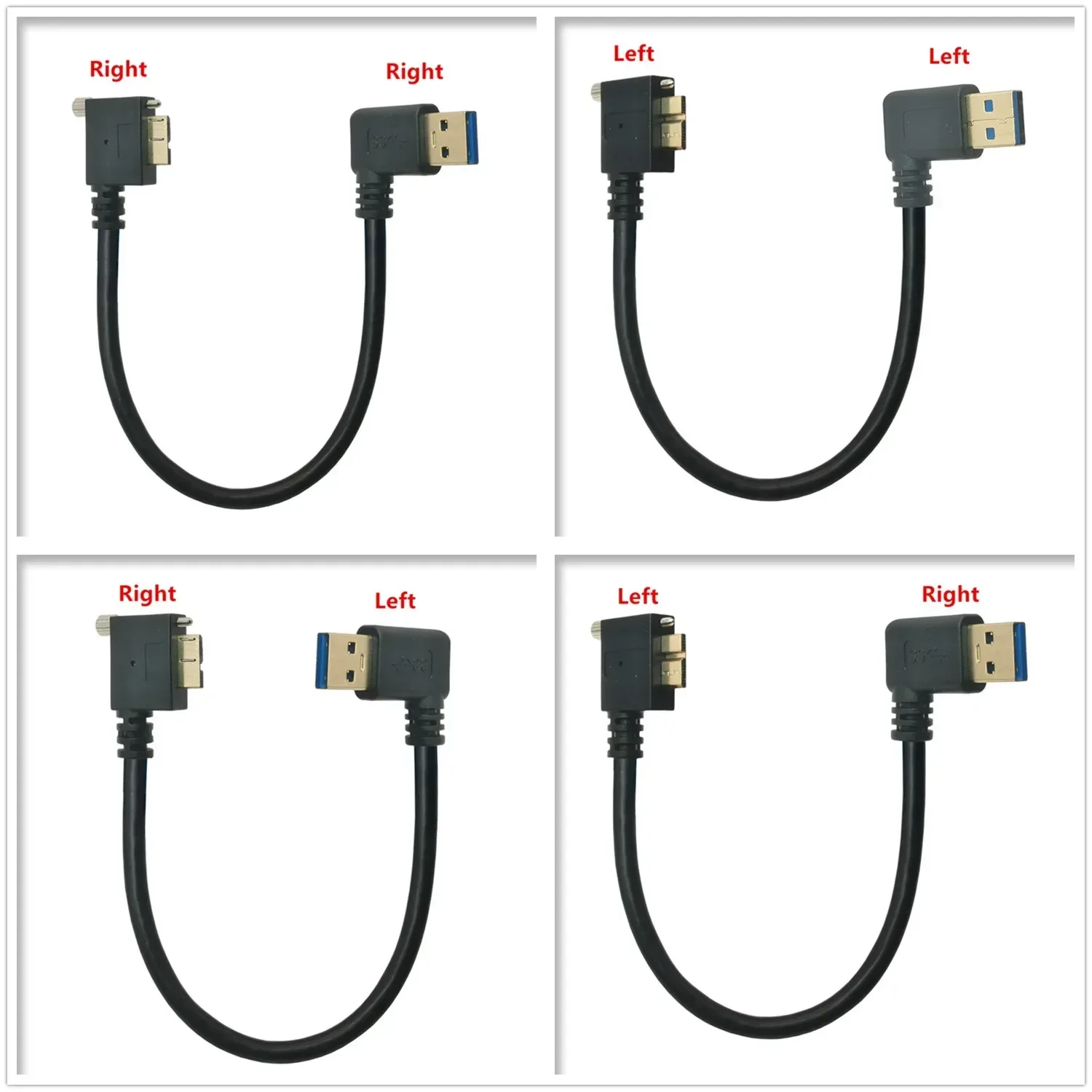 USB 3.0 Cable, USB 3.0 A to Micro B Cable, 90 Degree USB 3.0 Micro B Cable with Dual Screw Locking Hard Drive Cable 0.2M