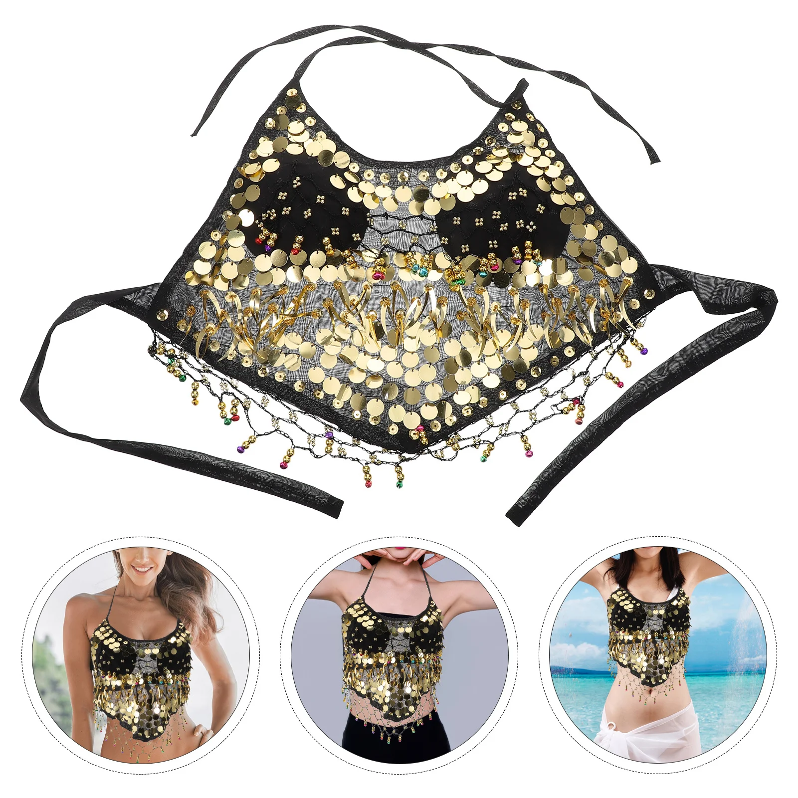 

Sparkling Belly Dancing Top for Women Shiny Costume Outfit Ethnic Dance Festival Rave Performance Attire