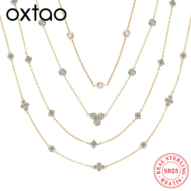 

OXTAO D Color Moissanite Diamond Necklaces Female with Certificate Real S925 Silver Clavicle Chain Necklace Jewelry Gift 2025NEW