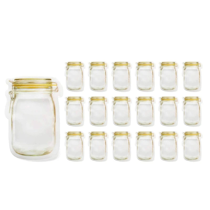 

200 Pcs Reusable Mason Jar Zipper Bags Snack Food Storage Bag Seal Bags Candy Nuts Cookies Kitchen Organizer