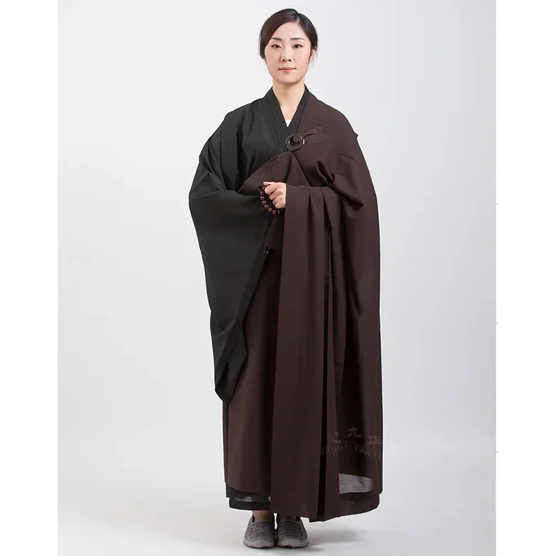 145-185cm Buddhist Robes Cloak for Adults Monk Haiqing Meditation Clothes Rope Linen Confession Long Gown Buddhist Clothing