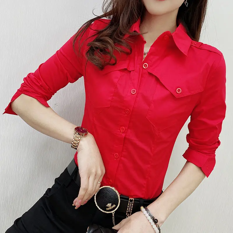 Chic Blouses Women Long Sleeve Shirt Slim Office Tops Ladies Clothing Single-breasted Business Casual Tops Korean Shirts Mujer