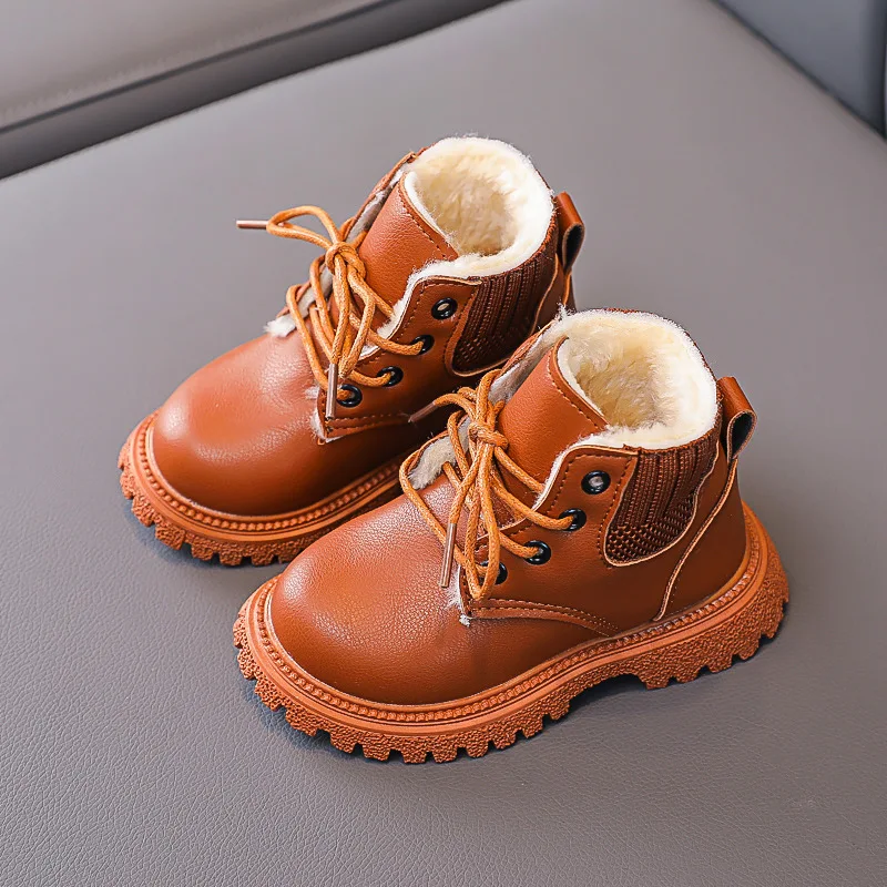 Cozy Plush Lining Children Snow Boots Anti-skid Soft Bottom with A Grippy Material Baby Toddler Boys Girls Winter Shoes E08061