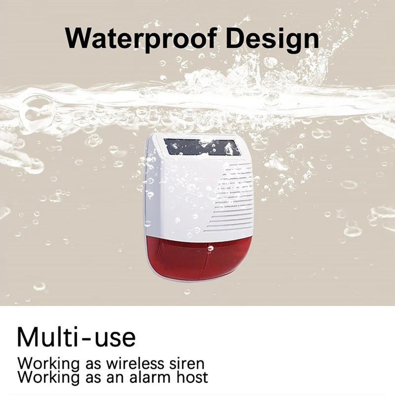 433MHz Wireless Outdoor Solar Siren 120m Wireless Transmission Distance ≥110dB Volume Alarm Sirens 180 Days Standby Time