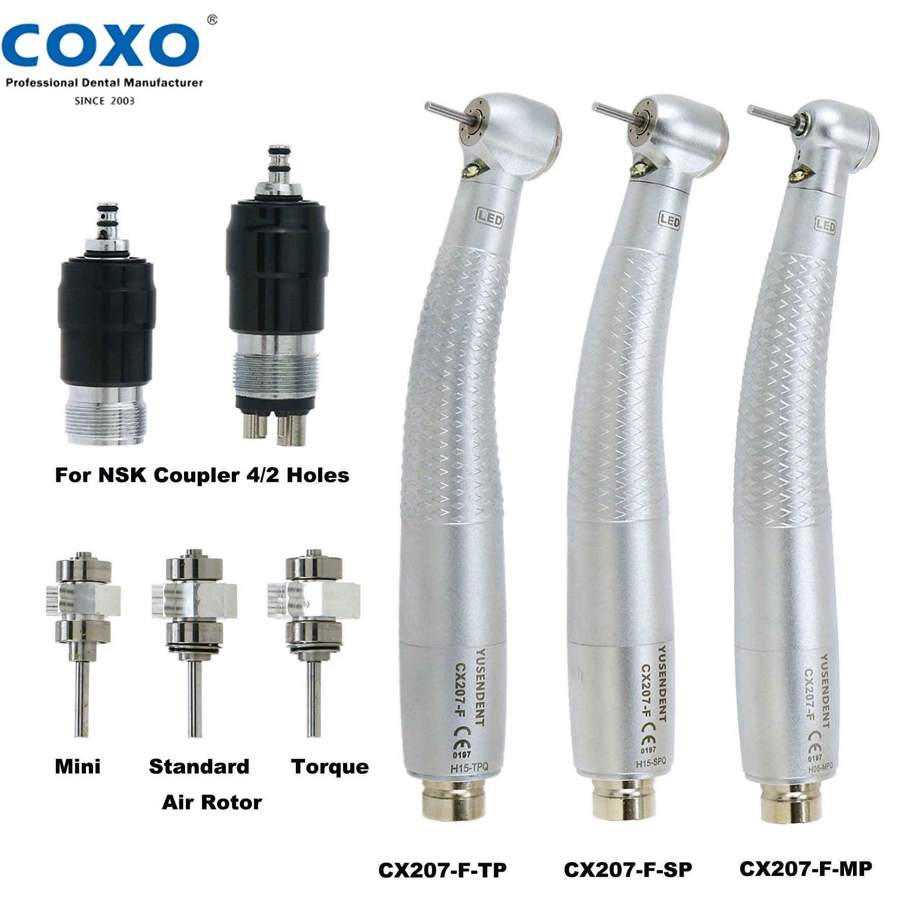 

COXO Dental LED High Speed Handpiece E Generator Air Turbine Handpiece Mini/Standard/Torque Head Fit NSK B2/M4 QD-J Coupling