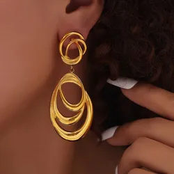 Stainless Steel Hanging Earrings For Women Gold Plated Non-Fading Women's Big Large Dangle Earring Girls Silver Color Ear Rings