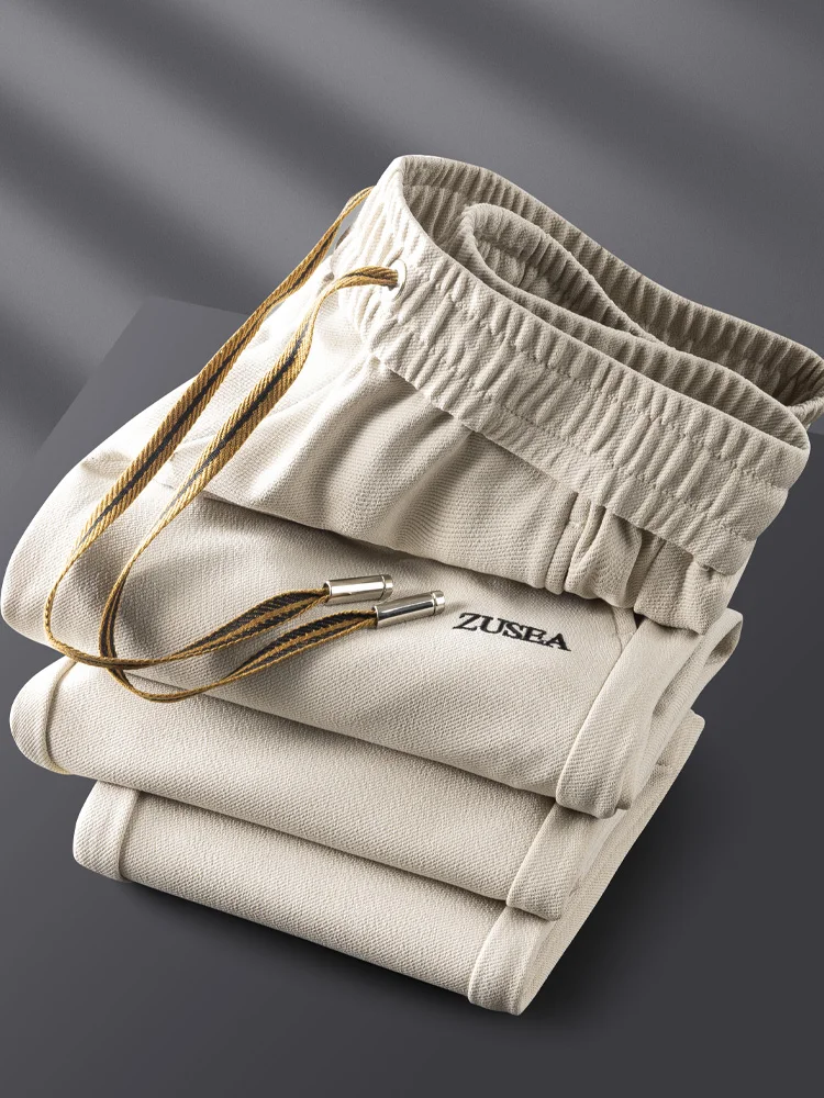 

Летние тонкие драпированные спортивные штаны из ледяного шелка, мужские прямые брюки, тонкие, против морщин, высококачественные повседневные спортивные брюки с вышивкой