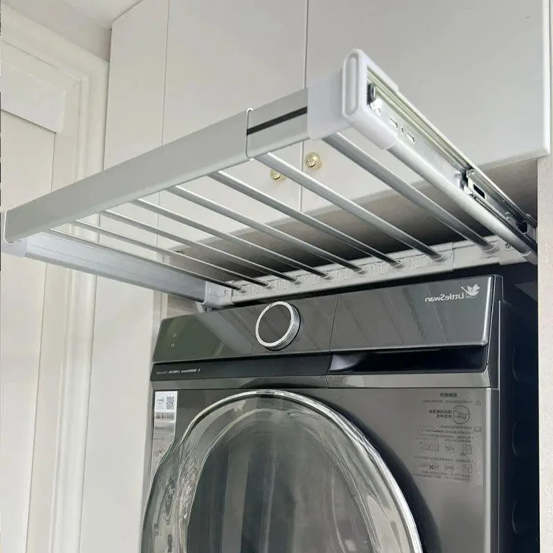 

washing machine, pants rack, wardrobe, built-in pull-out basket, drawer style balcony pants, slide rail storage