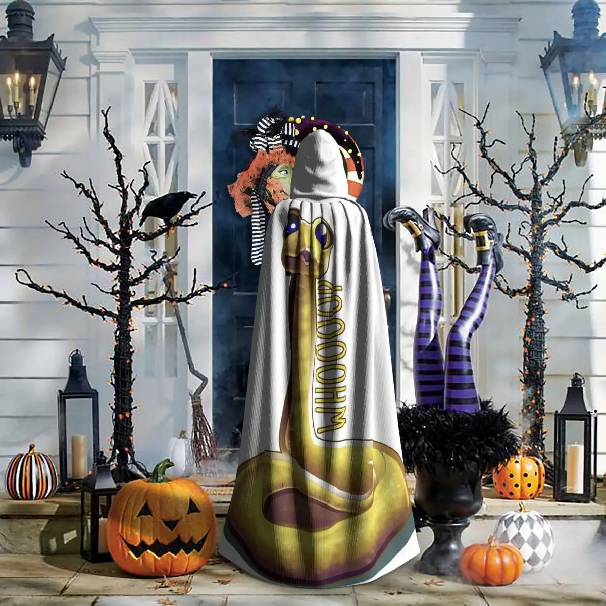 Whooping الأفعى طويلة مقنعين عباءة الساحرة القرون الوسطى زي تأثيري كيب HalloweenParty الكبار للجنسين
