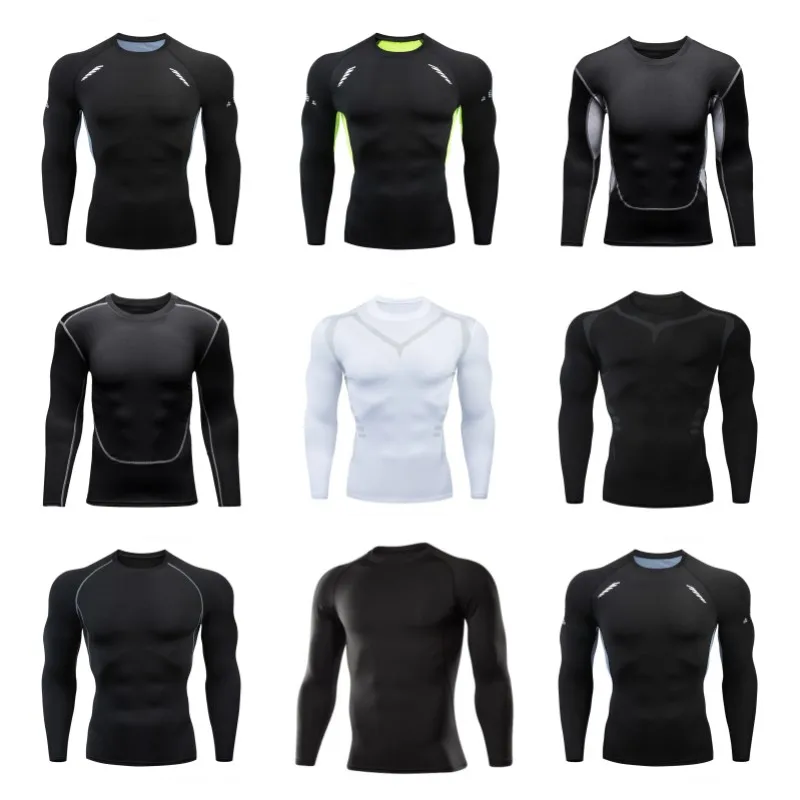 

Winter Men Long Sleeve Running Sports T Shirt Clothing Mens Thermal Muscle Bodybuilding Gym Compression Quick dry Tights Shirt